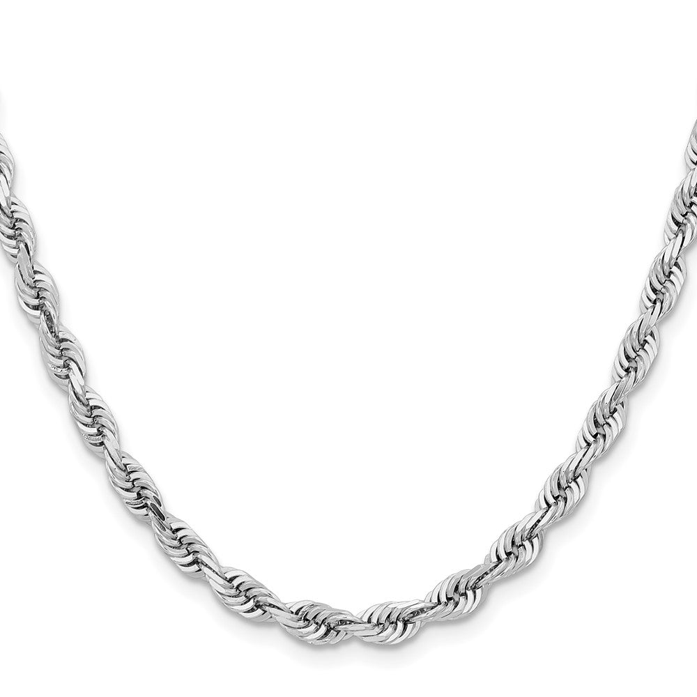 14K White Gold 24 Inch 5mm Diamond-cut Quadruple Rope Lobster Clasp Chain