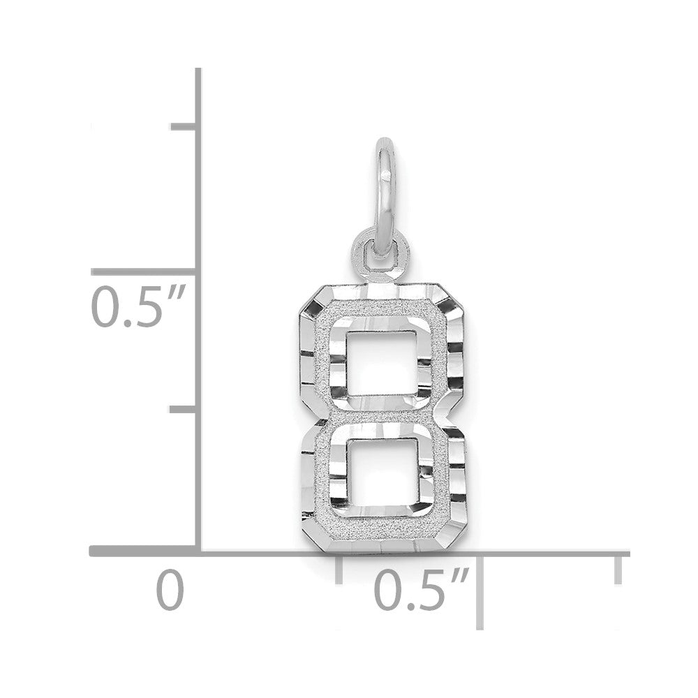 14k White Gold Small Brushed Diamond-cut Number 8 Charm