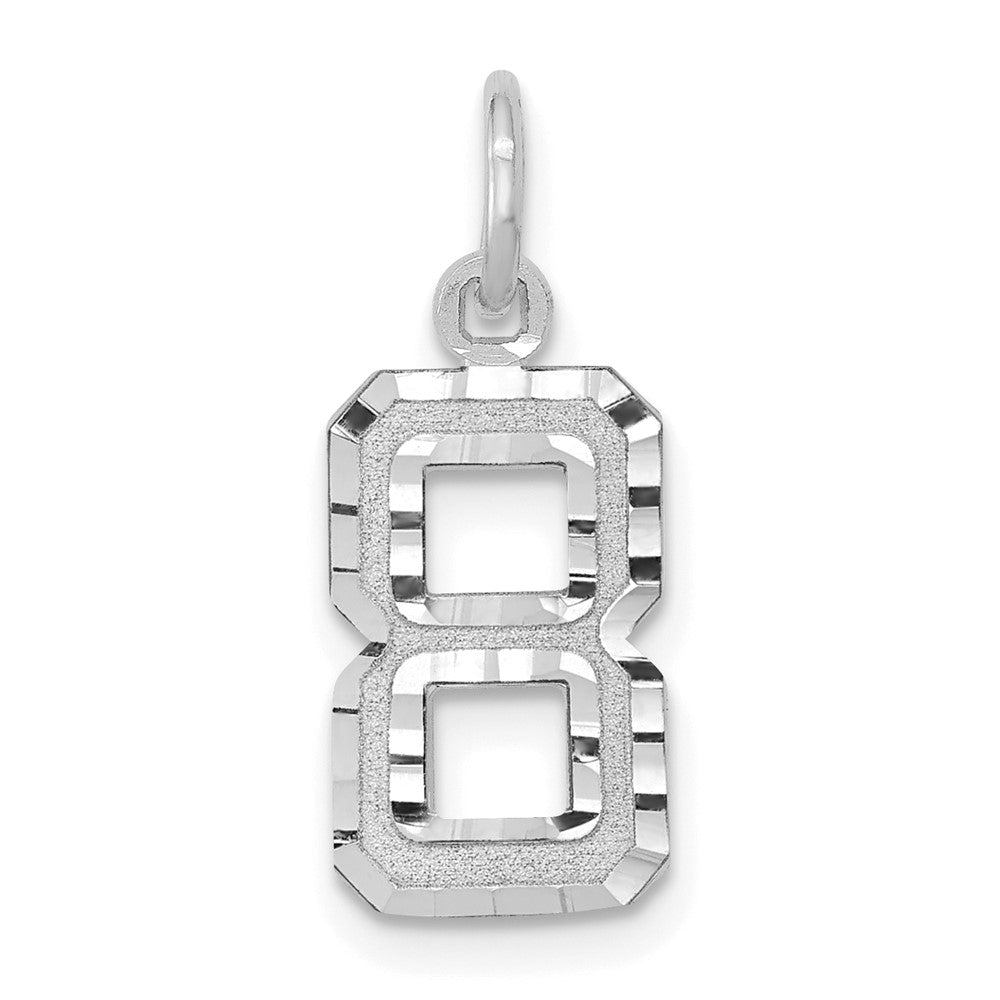 14k White Gold Small Brushed Diamond-cut Number 8 Charm
