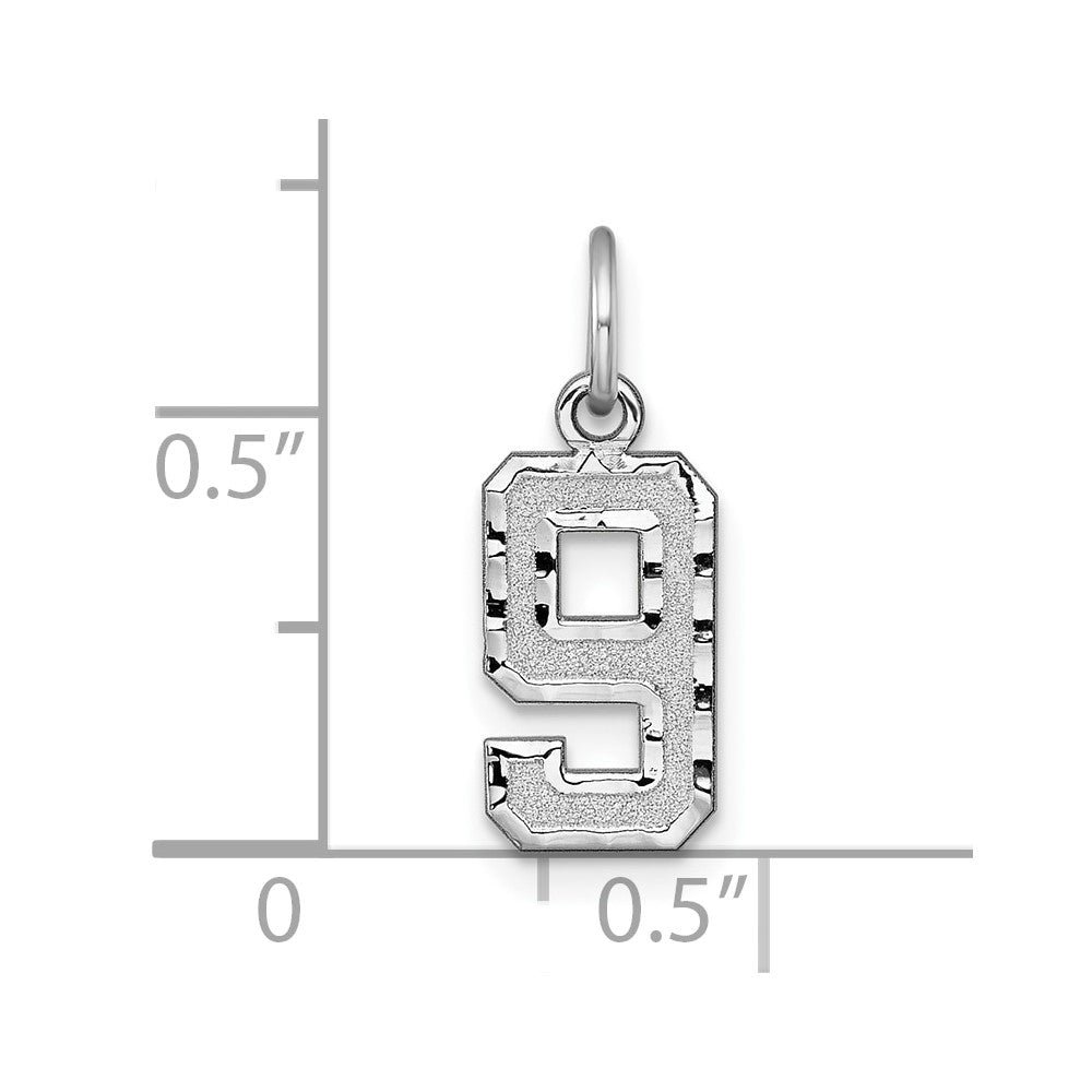 14k White Gold Small Brushed Diamond-cut Number 9 Charm