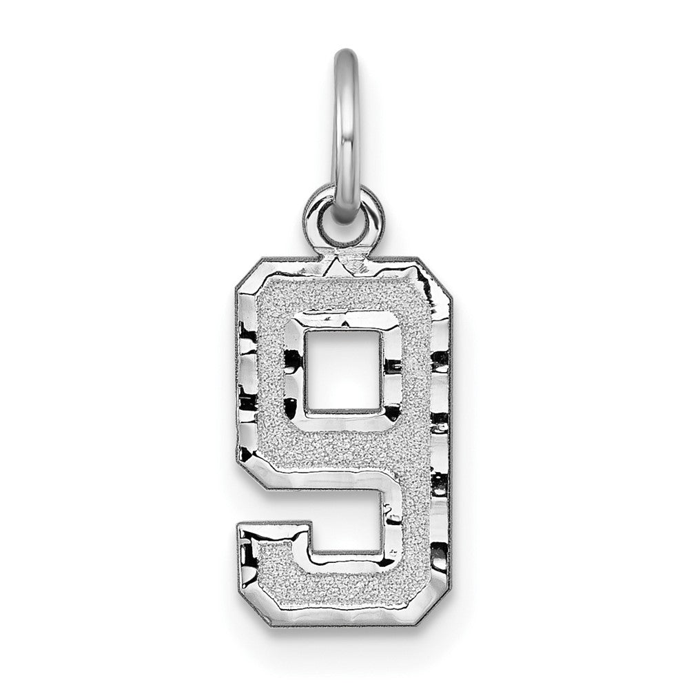 14k White Gold Small Brushed Diamond-cut Number 9 Charm