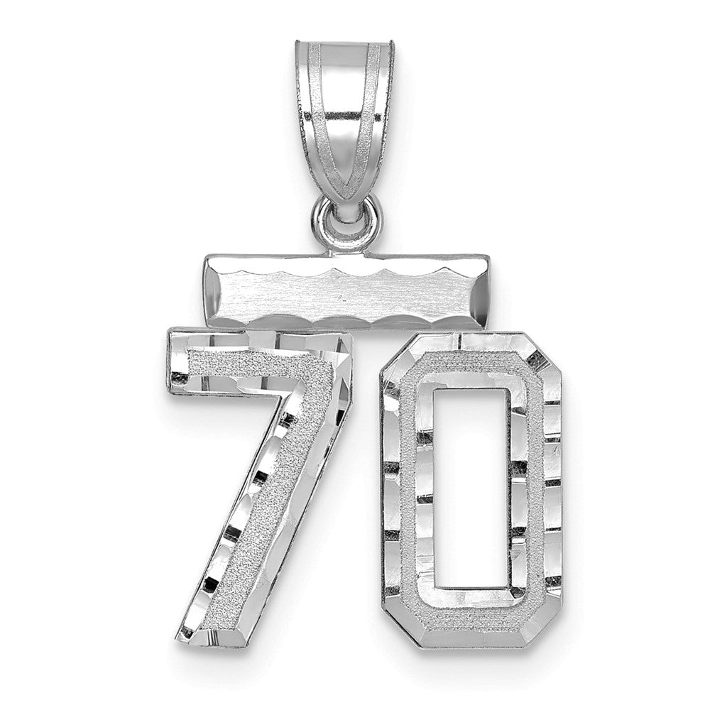 14k White Gold Small Brushed Diamond-cut Number 70 Charm