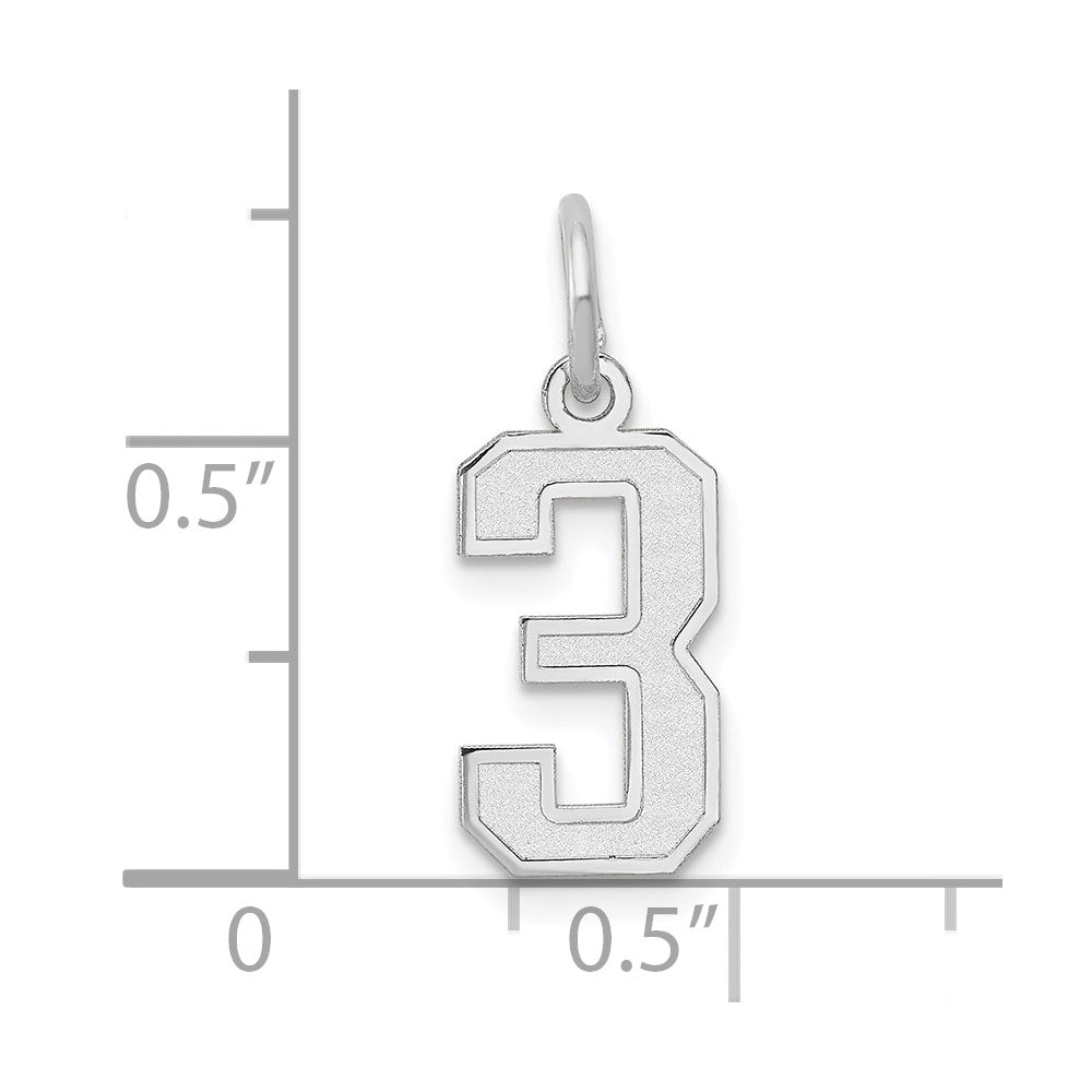 14k White Gold Small Satin Number 3 Charm