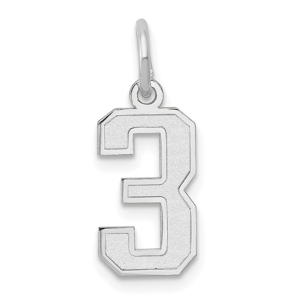14k White Gold Small Satin Number 3 Charm