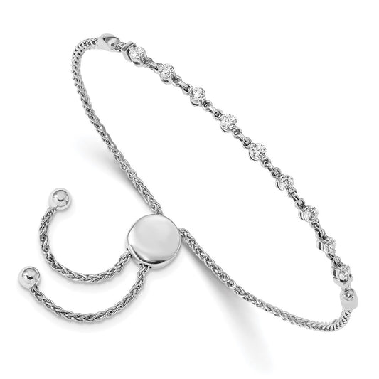 14k White Gold 2.5mm Round Diamond .54ct Adjustable Bracelet