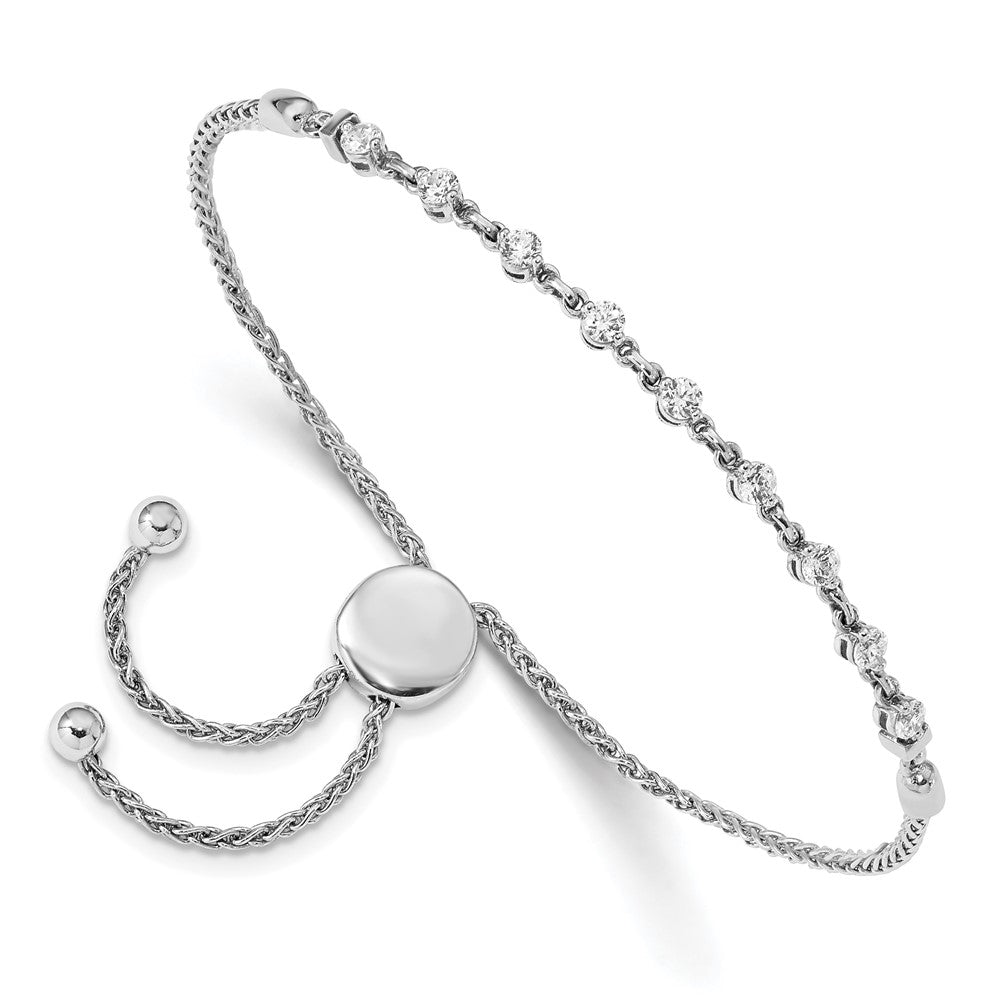 14k White Gold 2.5mm Round Diamond .54ct Adjustable Bracelet