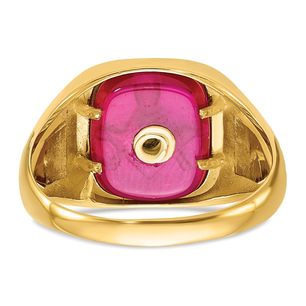 14k Men's Polished and Textured with Black Enamel and Lab Created Ruby Masonic Ring