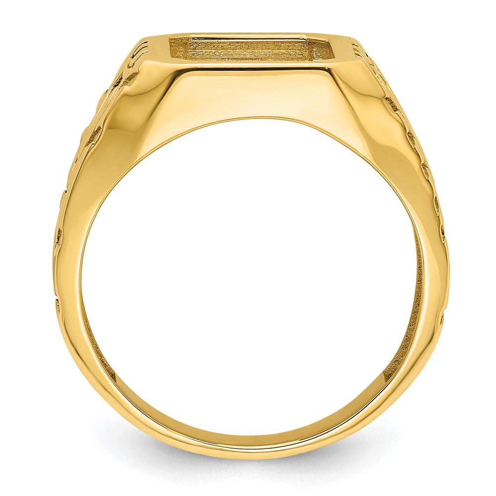 14k Yellow Gold Men's Polished and Grooved Masonic Ring Mounting