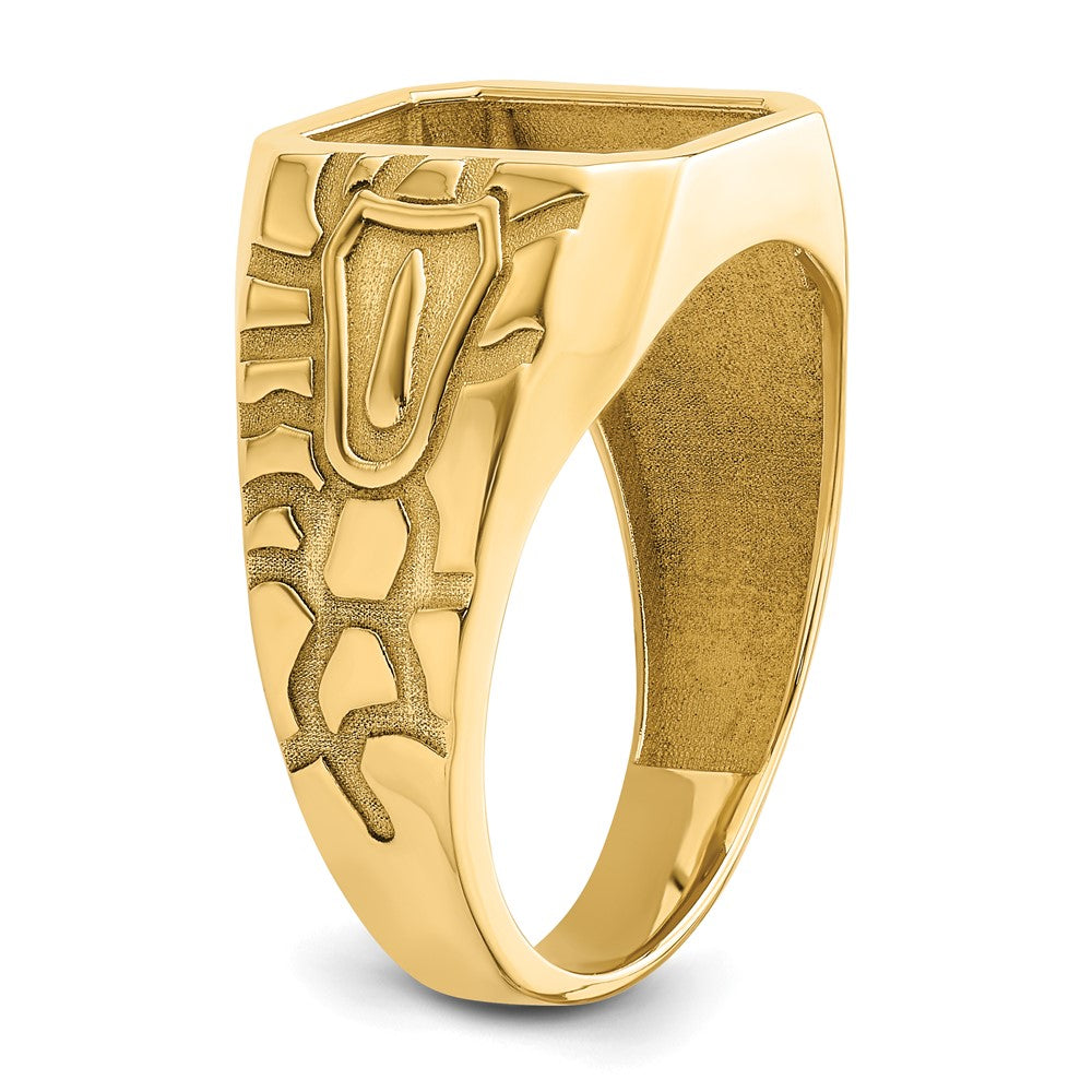 14k Yellow Gold Men's Polished and Grooved Masonic Ring Mounting