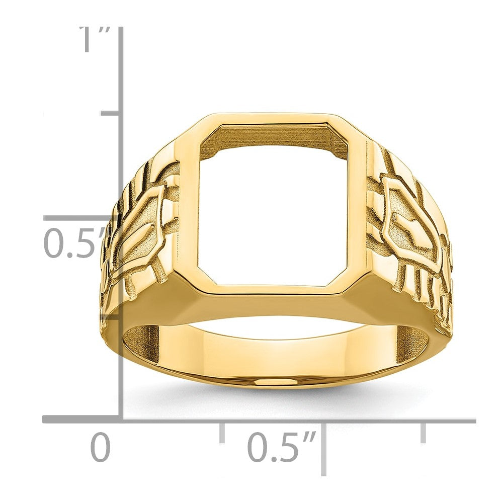 14k Yellow Gold Men's Polished and Grooved Masonic Ring Mounting