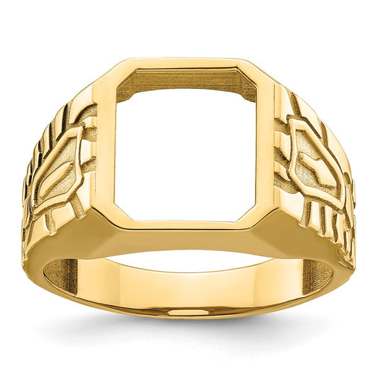 14k Yellow Gold Men's Polished and Grooved Masonic Ring Mounting