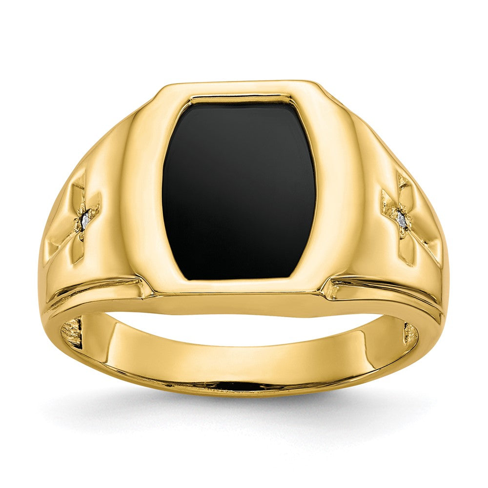 14k Men's Onyx and .01ct Diamond Cross Ring