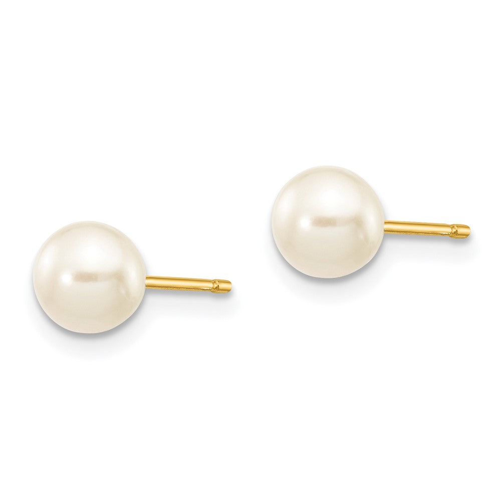 14k Yellow Gold 5-6mm White Round Freshwater Cultured Pearl Stud Post Earrings