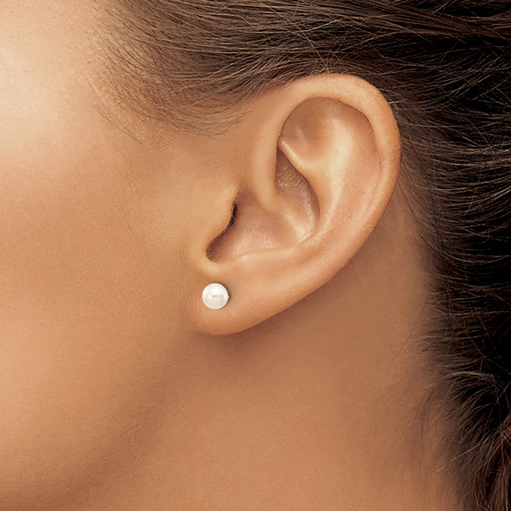 14k Yellow Gold 5-6mm White Round Freshwater Cultured Pearl Stud Post Earrings