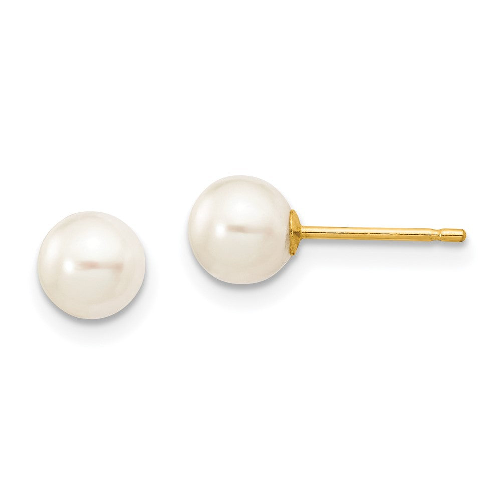 14k Yellow Gold 5-6mm White Round Freshwater Cultured Pearl Stud Post Earrings