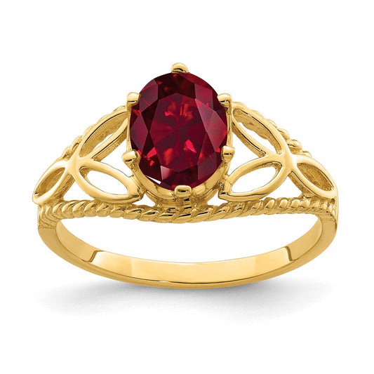 14k 8x6mm Oval Created Ruby ring