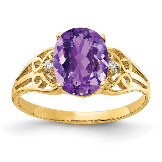 14k 9x7mm Oval Amethyst VS Diamond ring