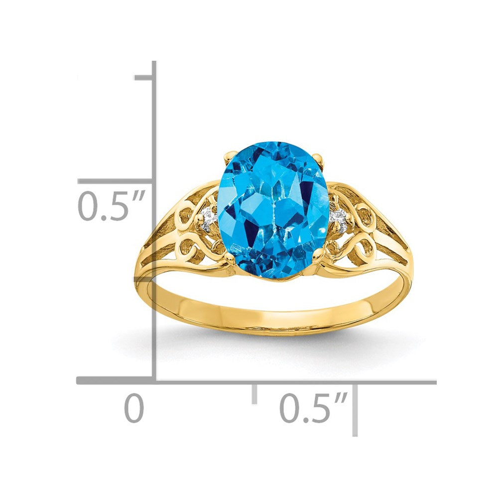 14k 9x7mm Oval Blue Topaz A Diamond ring