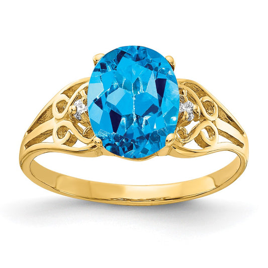 14k 9x7mm Oval Blue Topaz VS Diamond ring