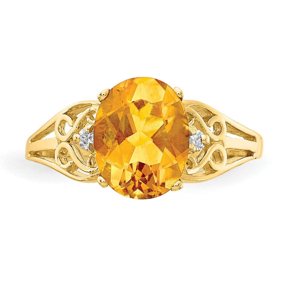 14k 9x7mm Oval Citrine A Diamond ring