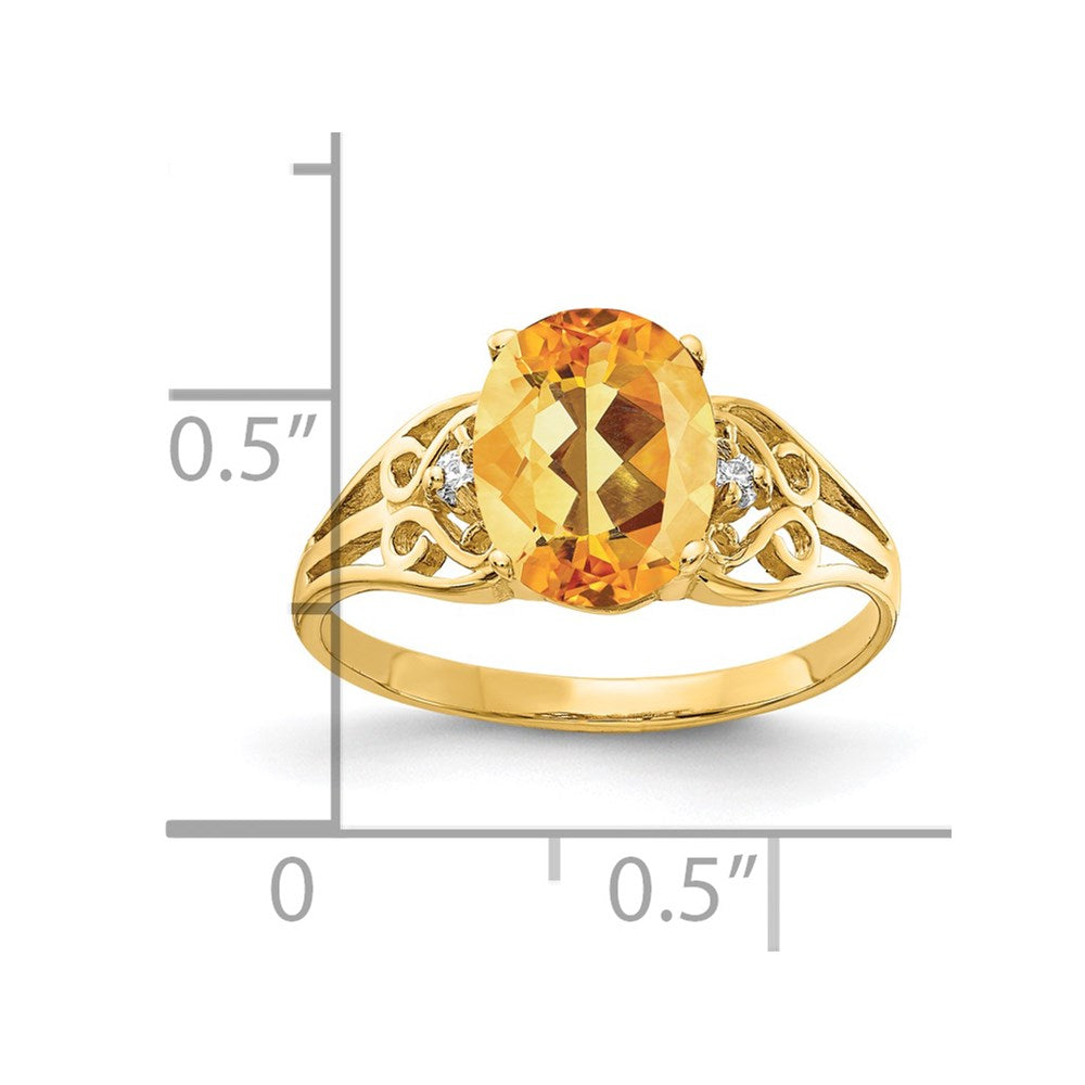 14k 9x7mm Oval Citrine AAA Diamond ring