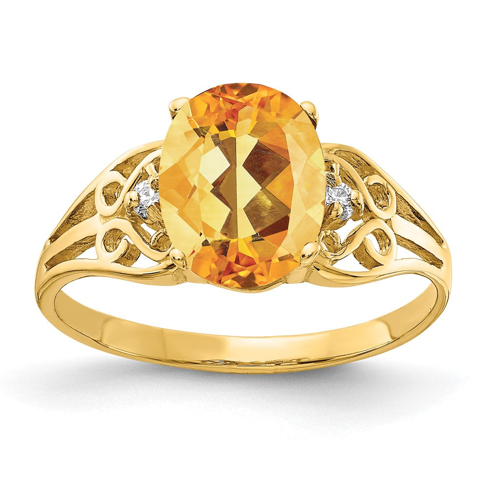 14k 9x7mm Oval Citrine AAA Diamond ring