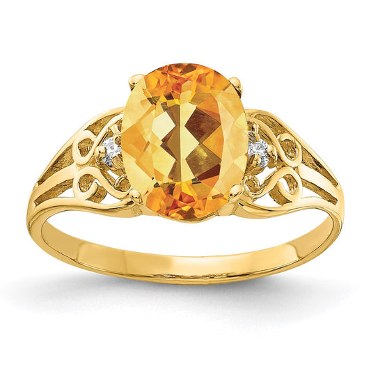 14k 9x7mm Oval Citrine AA Diamond ring