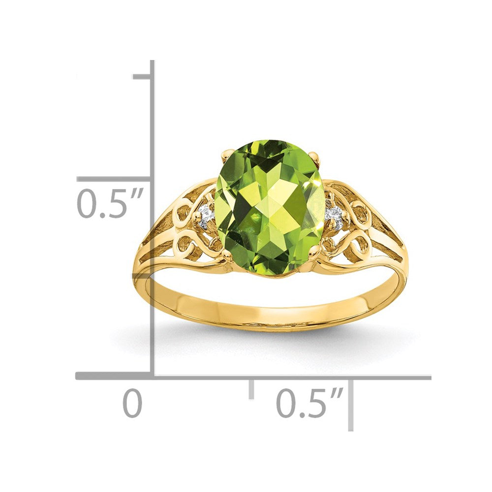 14k 9x7mm Oval Peridot VS Diamond ring