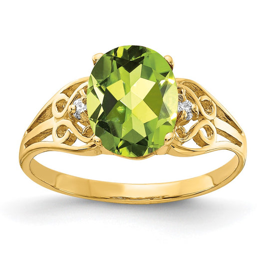 14k 9x7mm Oval Peridot AA Diamond ring