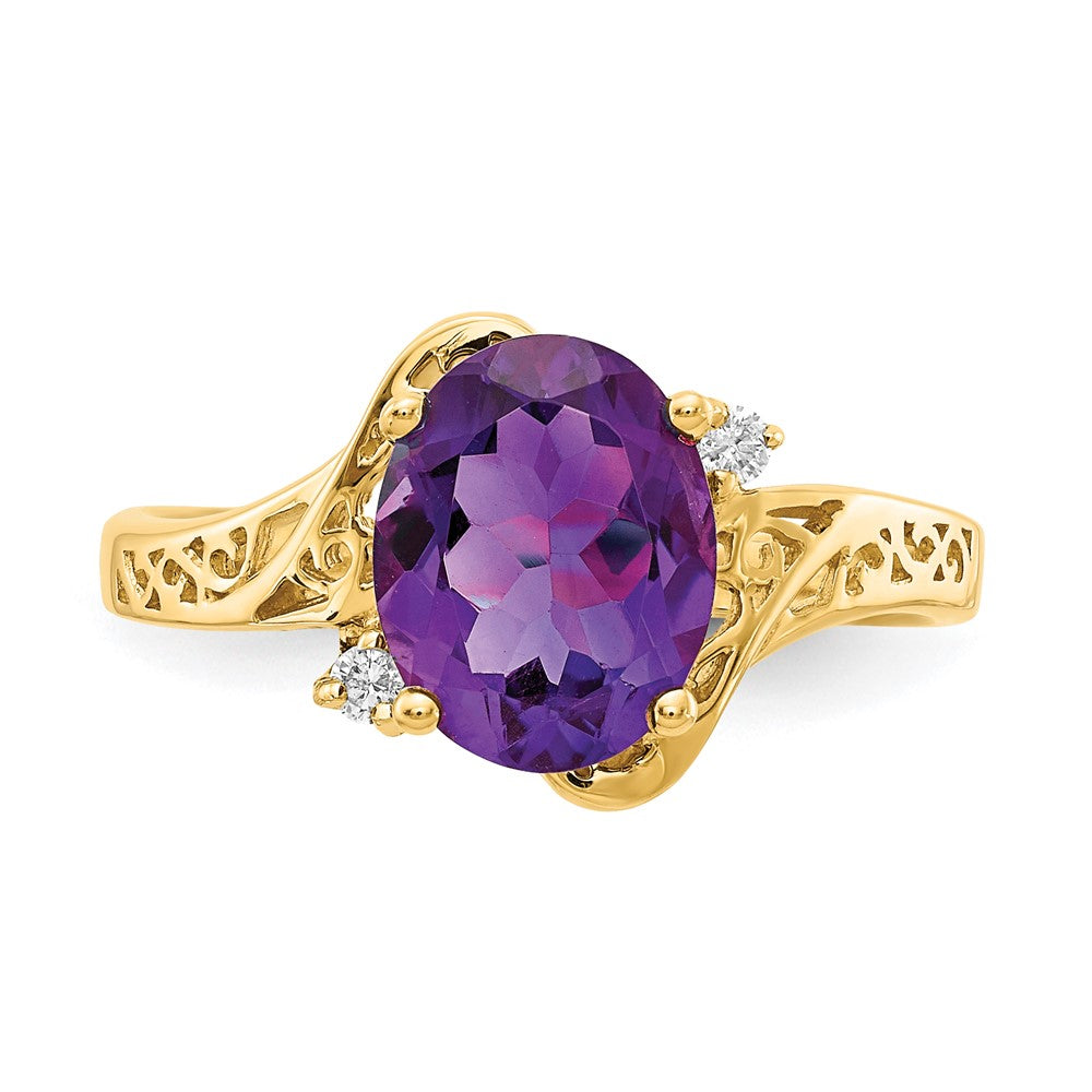 14k 9x7mm Oval Amethyst AAA Diamond ring
