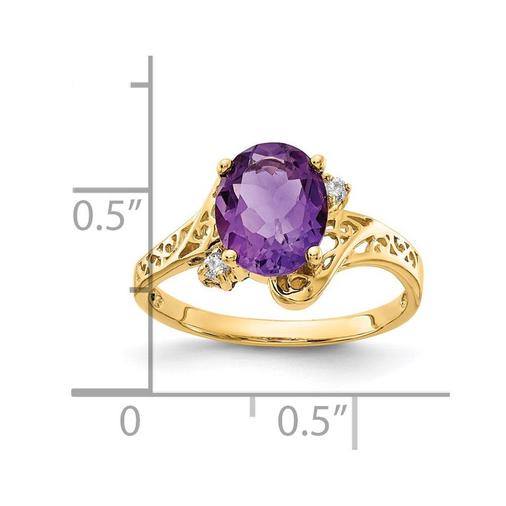14k 9x7mm Oval Amethyst AAA Diamond ring