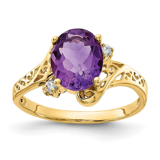 14k 9x7mm Oval Amethyst A Diamond ring