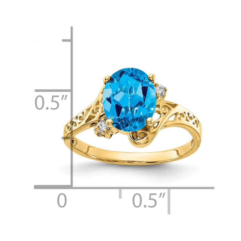 14k 9x7mm Oval Blue Topaz AAA Diamond ring