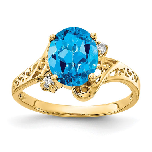 14k 9x7mm Oval Blue Topaz AA Diamond ring