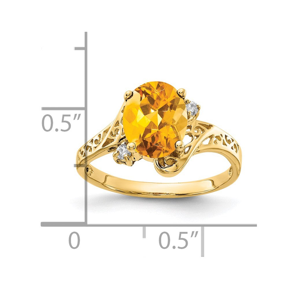 14k 9x7mm Oval Citrine A Diamond ring