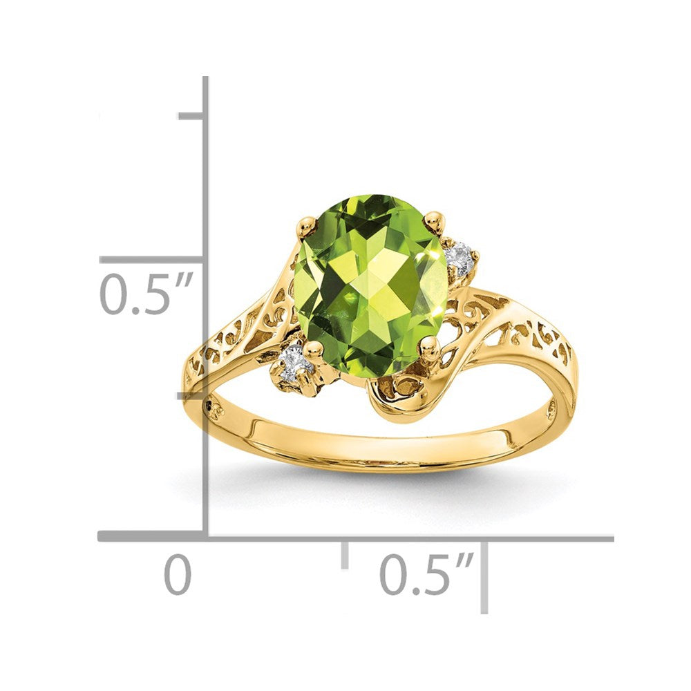 14k Yellow Gold 9x7mm Oval Peridot A Diamond ring