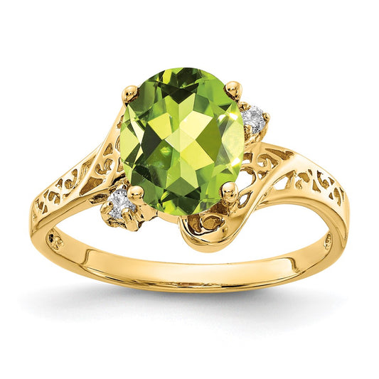 14k Yellow Gold 9x7mm Oval Peridot A Diamond ring