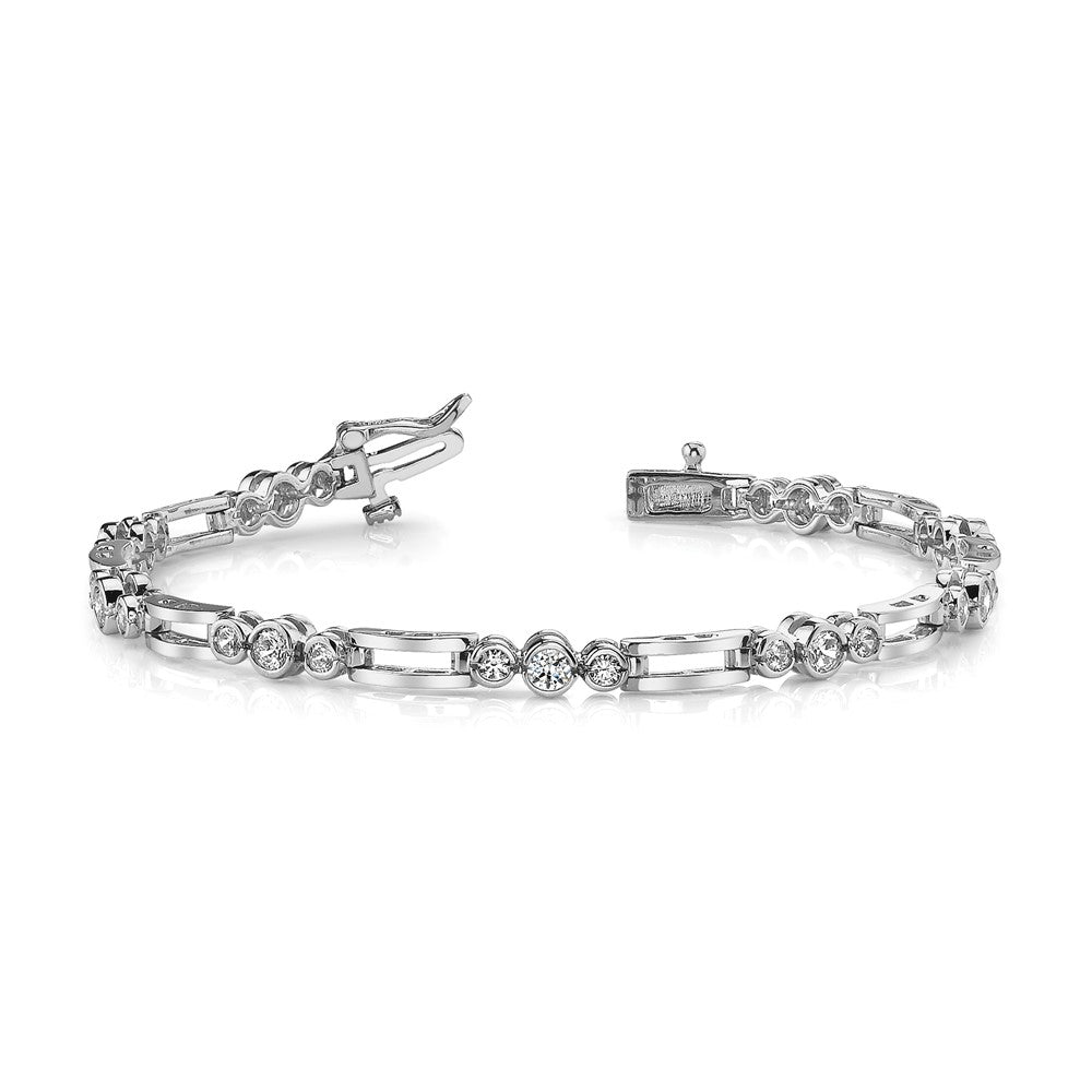 14k White Gold AAA Diamond Fancy Link Tennis Bracelet