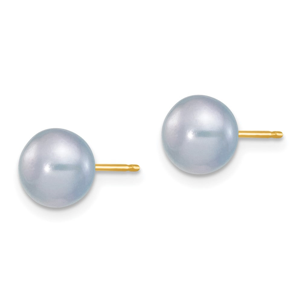 14k Yellow Gold 7-8mm Grey Button FW Cultured Pearl Stud Post Earrings