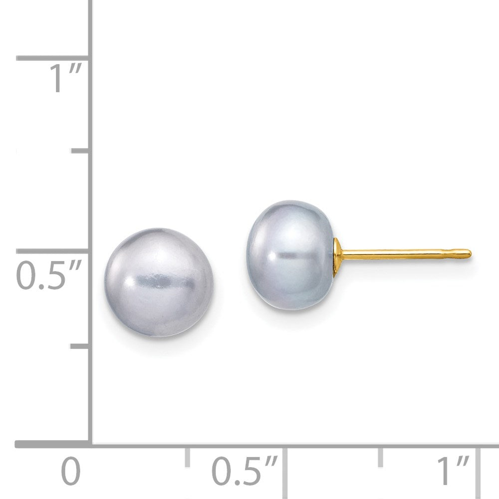 14k Yellow Gold 7-8mm Grey Button FW Cultured Pearl Stud Post Earrings