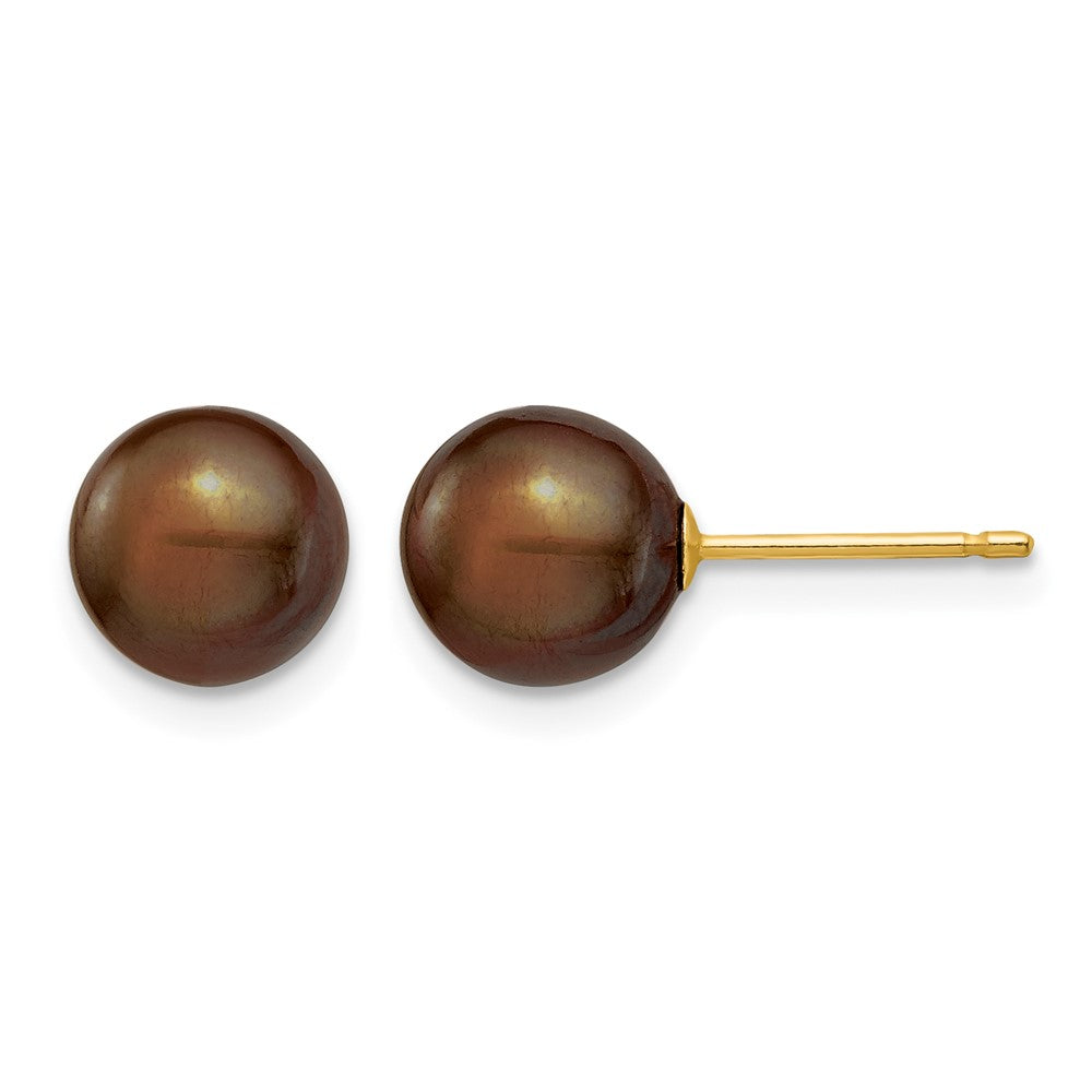 14k 7-8mm Brown Round Freshwater Cultured Pearl Stud Post Earrings