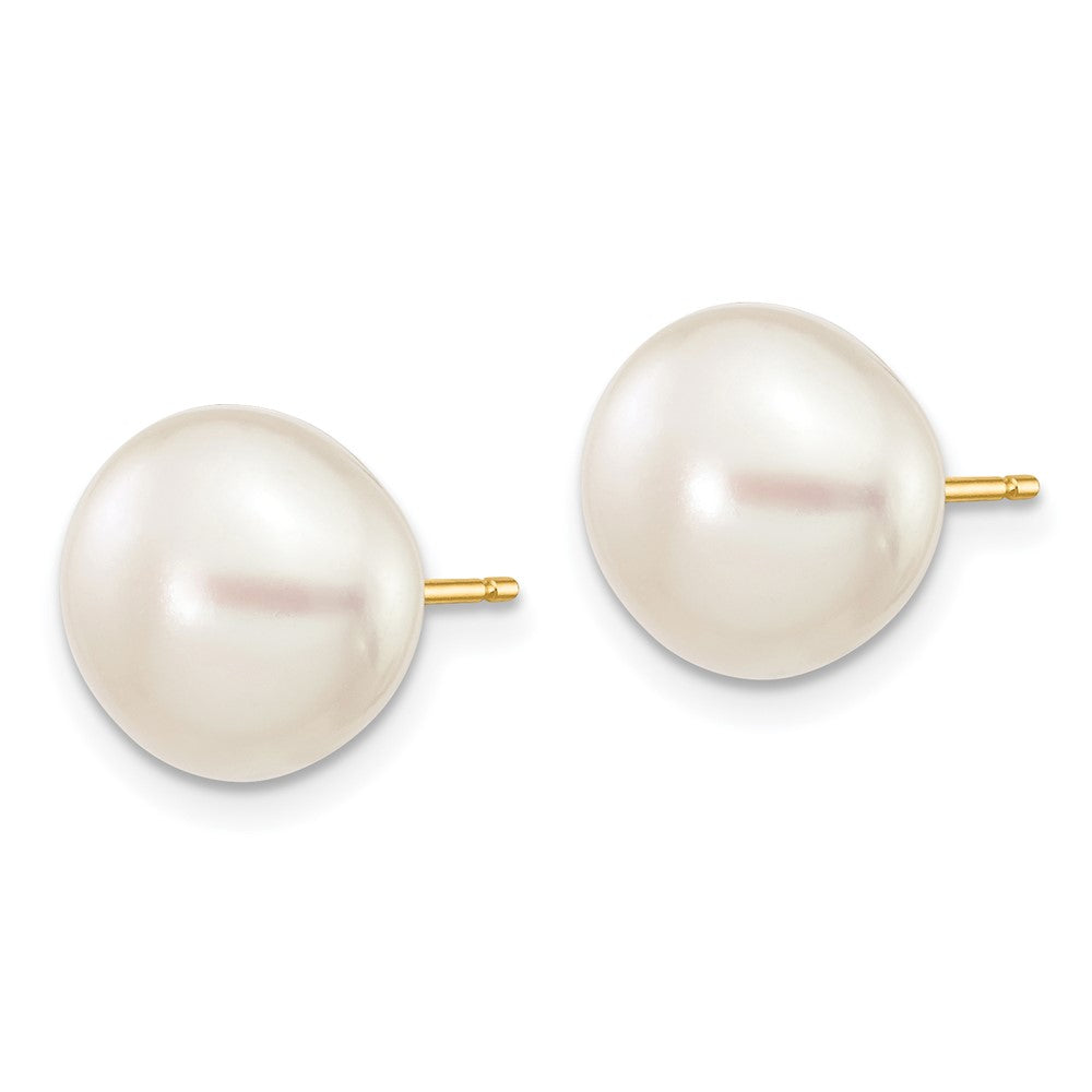 14k Yellow Gold 9-10mm White Button Freshwater Cultured Pearl Stud Post Earrings
