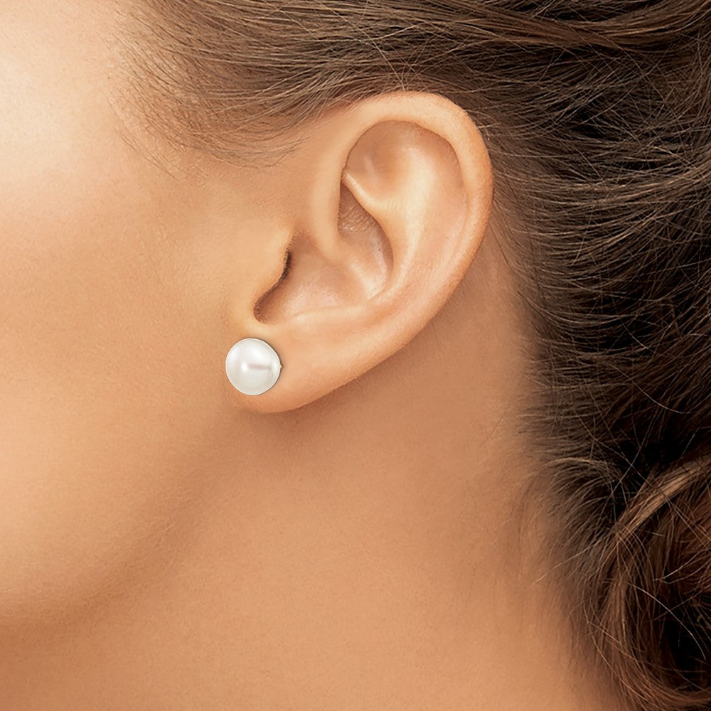 14k Yellow Gold 9-10mm White Button Freshwater Cultured Pearl Stud Post Earrings