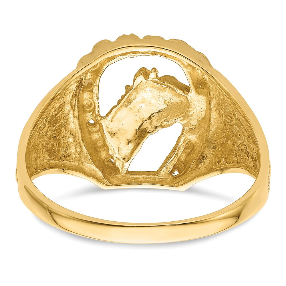 14k Yellow Gold Diamond Horseshoe with Horse in Center Mens Ring Mounting
