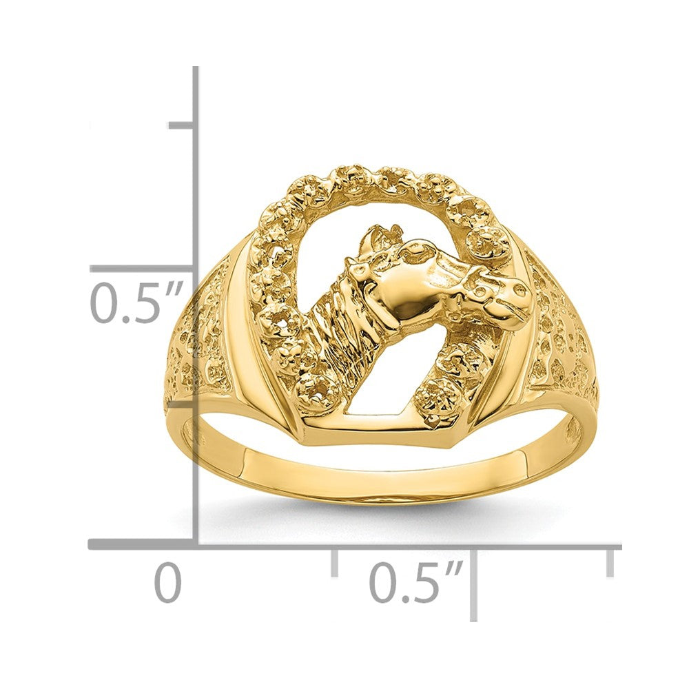 14k Yellow Gold Diamond Horseshoe with Horse in Center Mens Ring Mounting