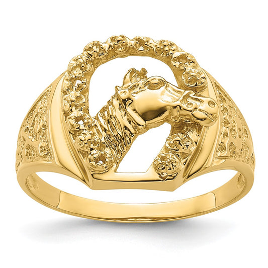 14k Yellow Gold Diamond Horseshoe with Horse in Center Mens Ring Mounting
