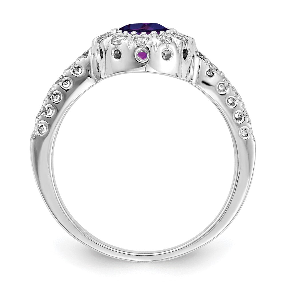 14k White Gold 5mm Amethyst AAA Diamond ring