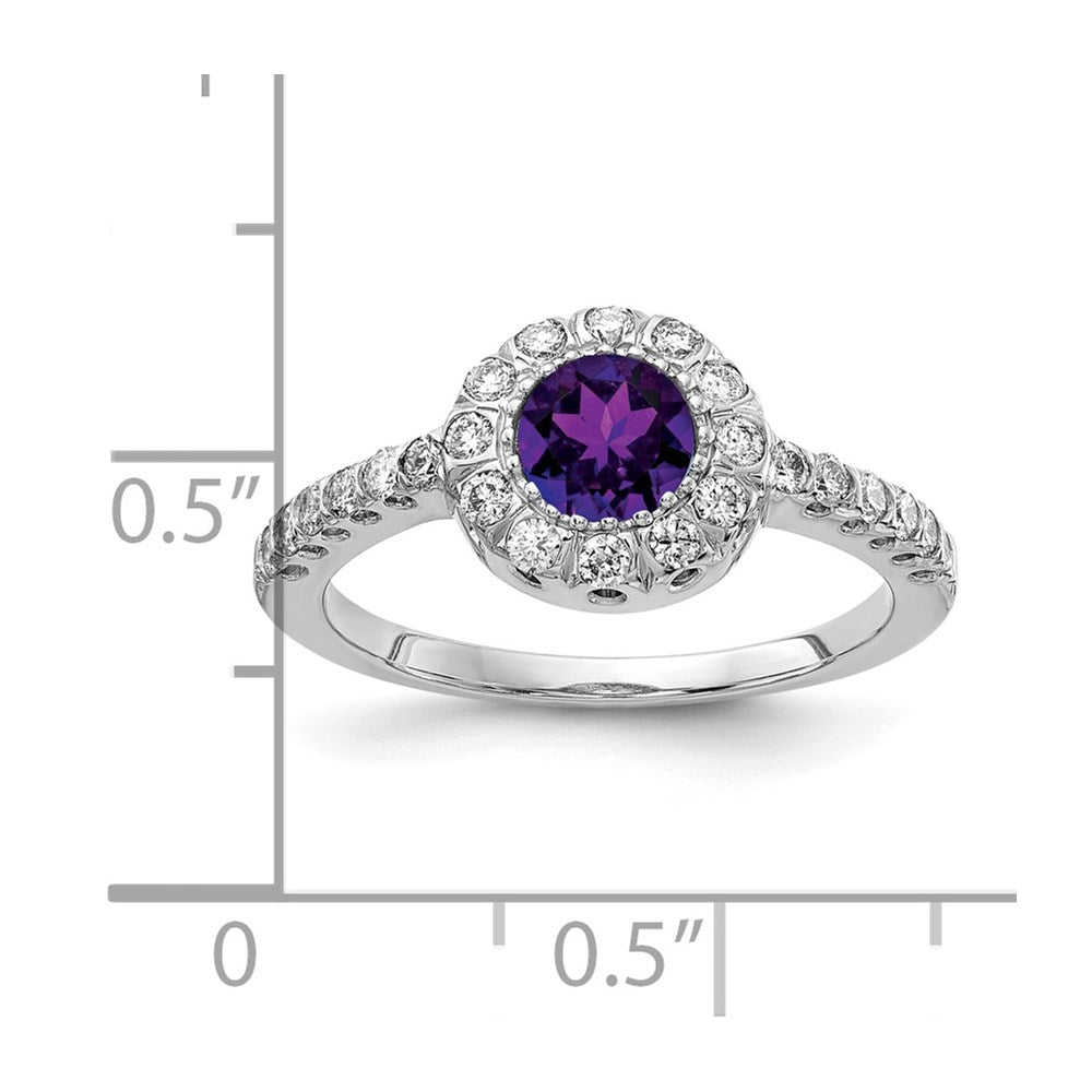 14k White Gold 5mm Amethyst VS Diamond ring