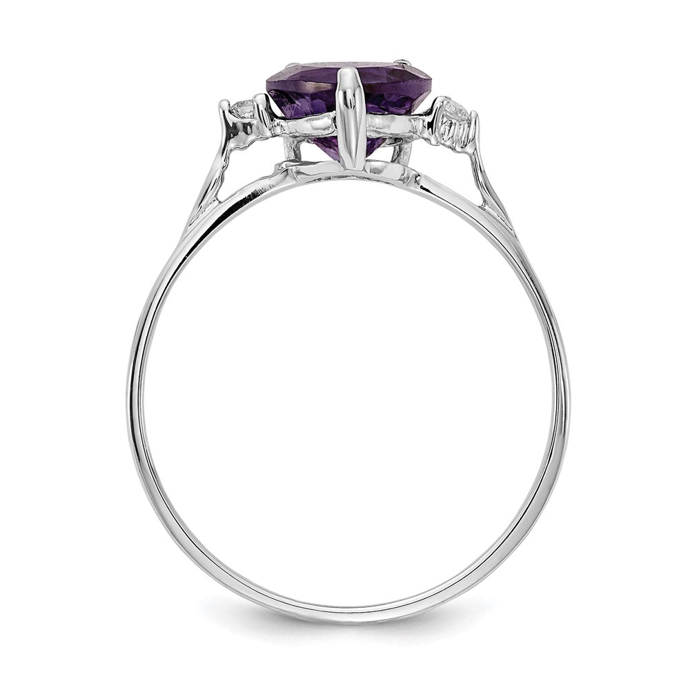 14k White Gold 7mm Heart Amethyst A Diamond ring
