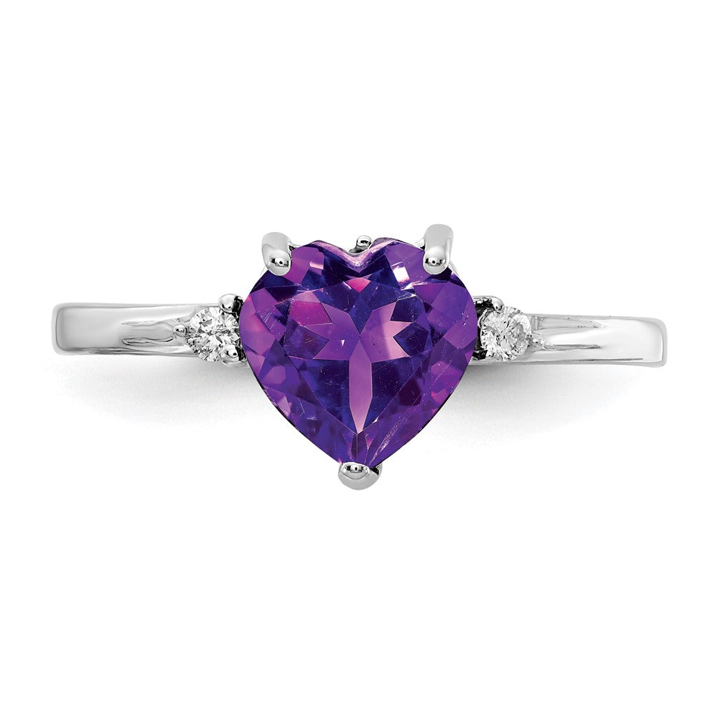 14k White Gold 7mm Heart Amethyst AA Diamond ring